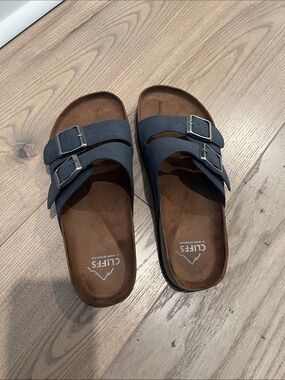 Cliffs by WHITE MOUNTAIN Navy Double Buckle Slide Sandals